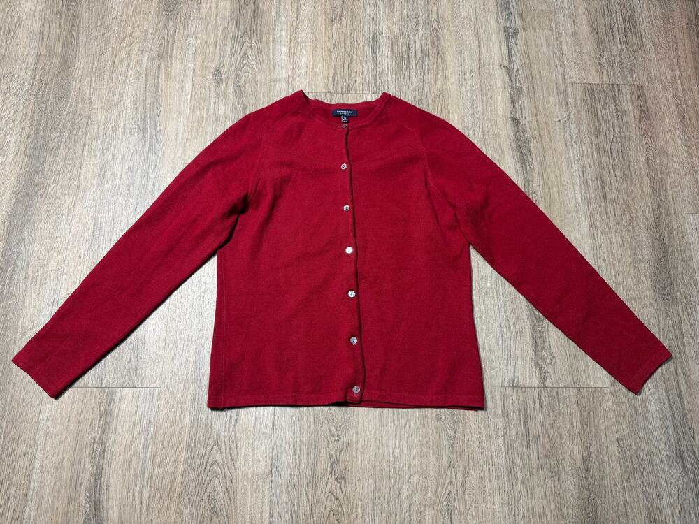 Burberry Women's Merino Wool Blend Red Button-Front Cardigan